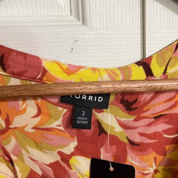 Torrid Womens NWT Tie Neck Crepe Vneck Floral Burnt Orange Peasant Blouse Top 3X - Picture 3 of 9
